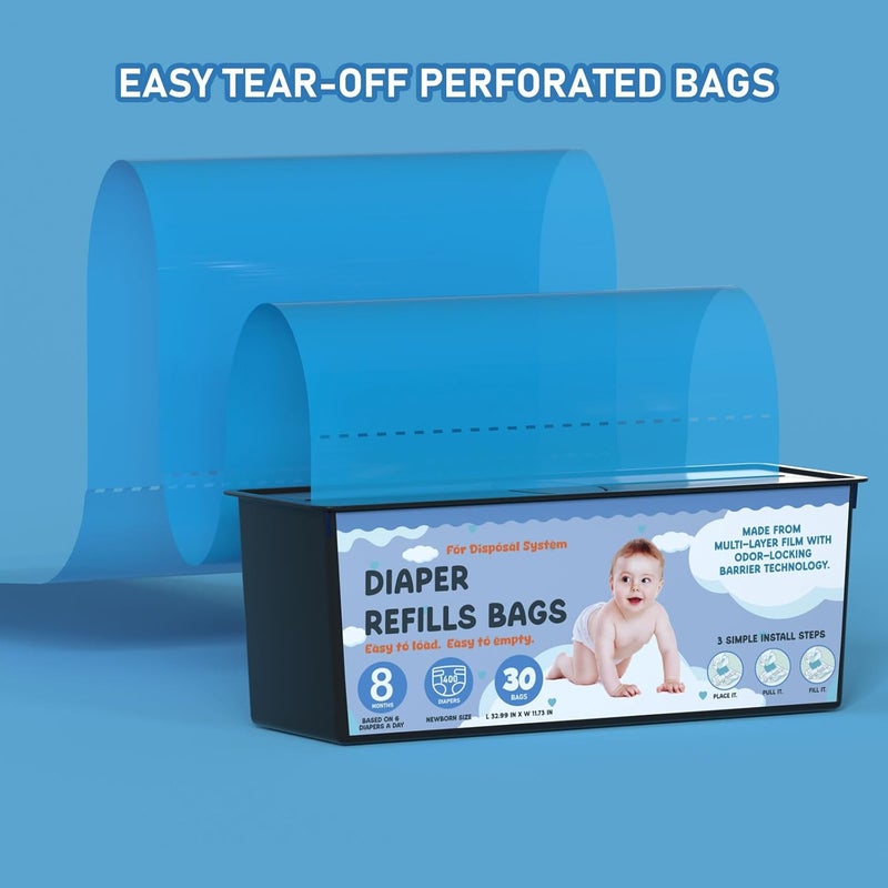 Fununcat Diaper Pail Refills Bags with 30 Bags Compatible with Genie Easy Roll Signature Diaper Pails and Platinum Diaper Pails, Lasts Up to 8 Months, 7-Layer Odor-Barrier Technology, 4 Pack (120 Bags) - Image 3